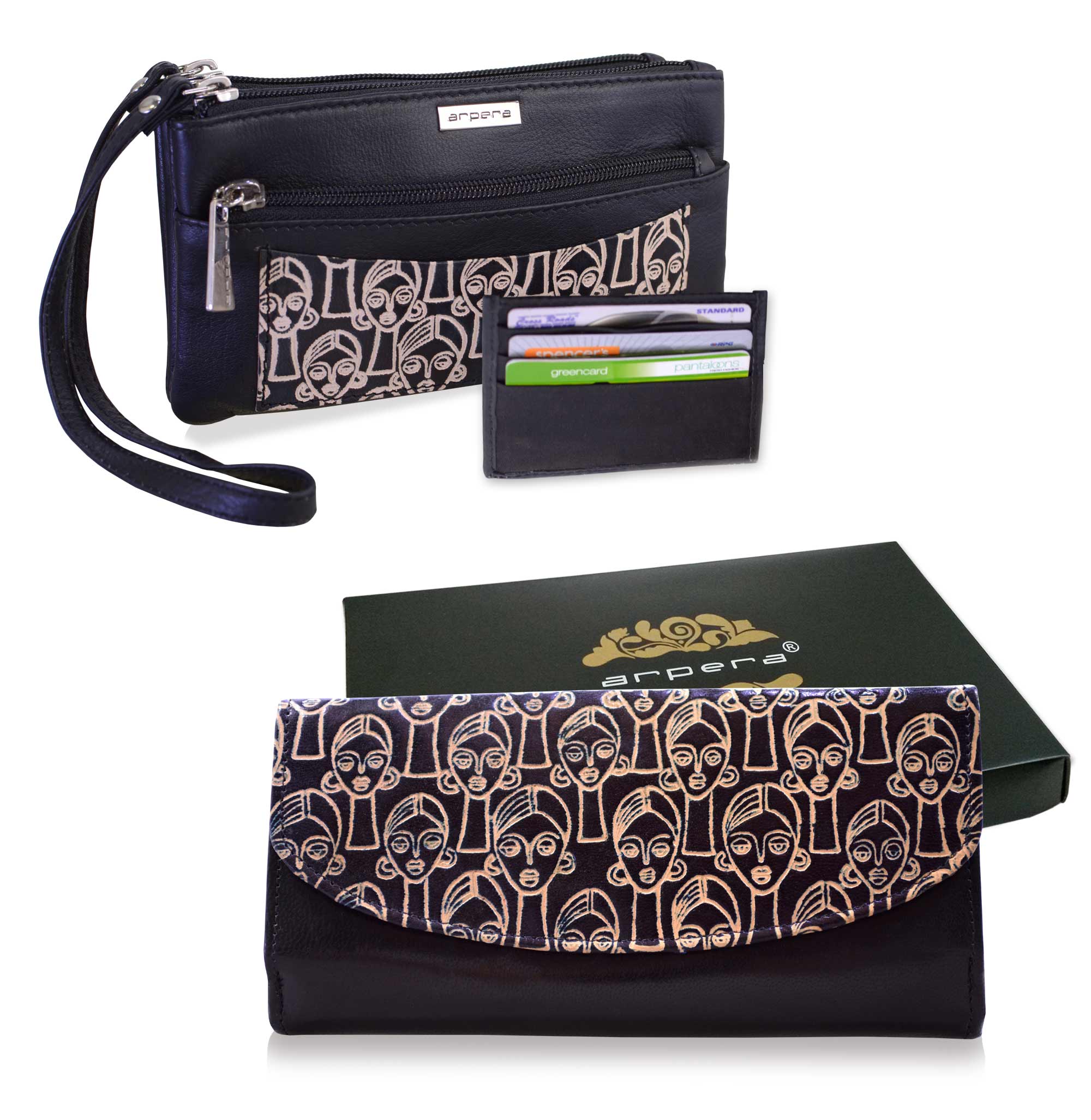 arpera monalisa genuine leather black ladies wallet-C11445-1A