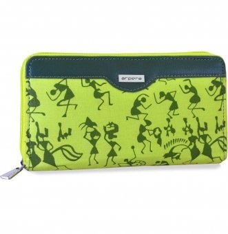 arpera rangoli cotton warli print clutch green C11545-6