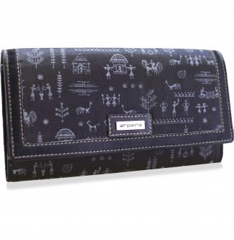 arpera rangoli cotton warli print clutch black C11541-1A