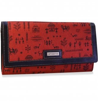 arpera rangoli cotton warli print clutch red C11541-3A