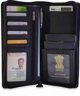 arpera leather passport holder for 2 passports,check book holder Black C11567-1